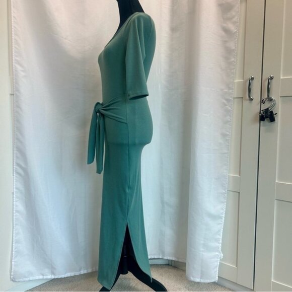 See You Monday dusty mint green ribbed front tie midi dress Sz M NWT - Picture 3 of 12